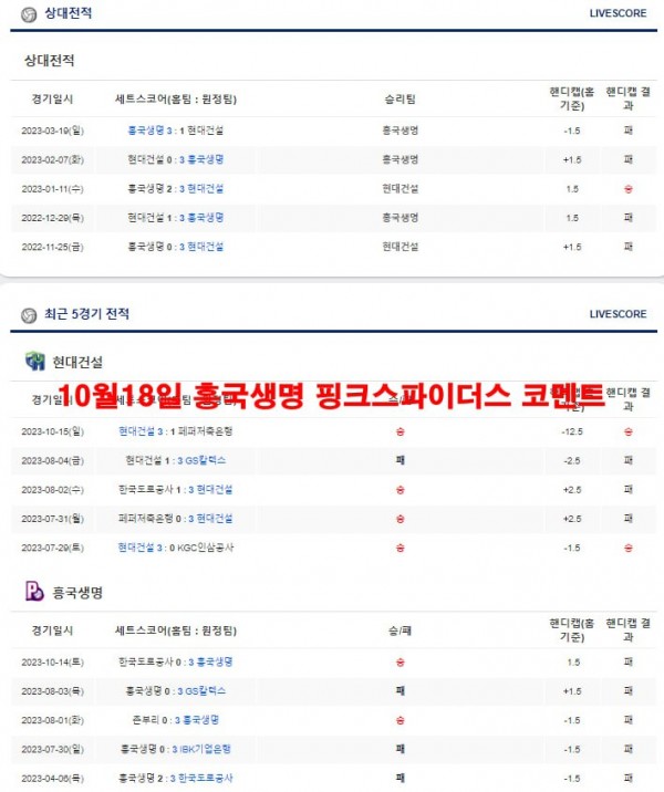 10월18일 흥국생명 핑크스파이더스 코멘트