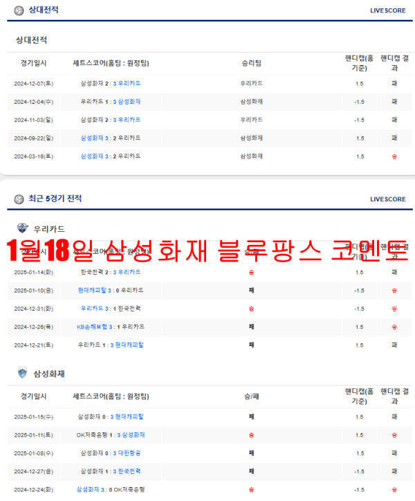 1월18일 삼성화재 블루팡스 코멘트