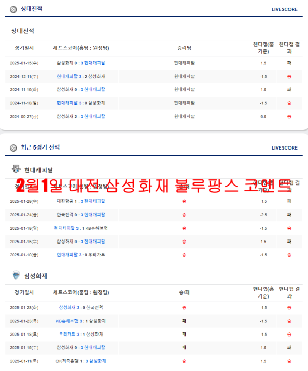 2월1일 대전 삼성화재 블루팡스 코멘트